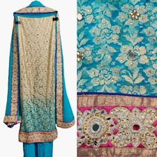 BEIGE BRASO NET w HAND EMBR INDIAN PAKISTANI LADIES SALWAR KAMEEZ DRESS SUIT SNJ