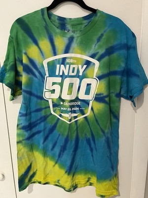 NWT Indy 500 Mens Tie-Dye Graphic T-Shirt Size Large Blue Green Indycar 2024