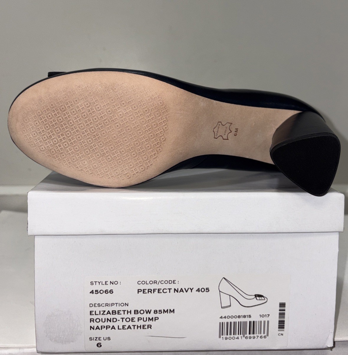 TORY BURCH  Elizabeth Bow Leather Block Heel Pumps Navy Blue Size 6 M thumbnail 5