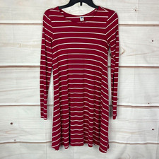Dress Womens XS Pink Striped Long Sleeve Swing T-Shirt Knit Scoop Neck
