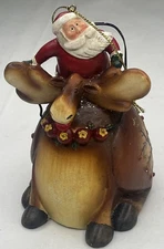 Santa Riding Moose Christmas Tree Ornament Figurine Holiday Home Decoration