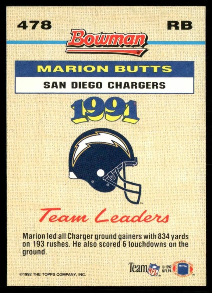 1992 Bowman Marion Butts #478 - Image 2 of 2