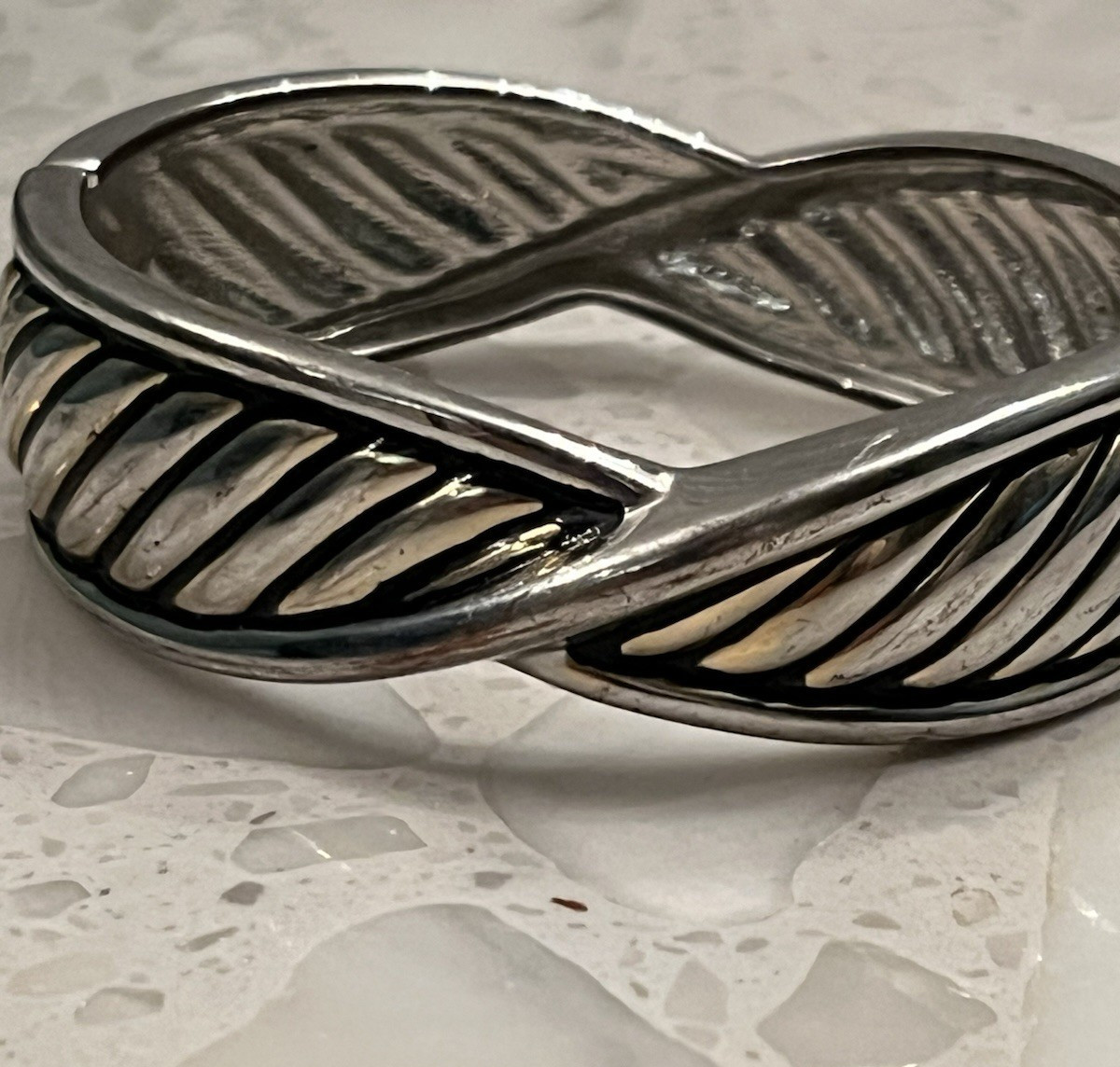 Silver Ribbed Cable Twisted Hinged Cuff Bracelet - image 4
