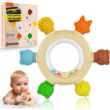 Baby Teething Toys for 3-6 6-12 Months, BPA Free Silicone Teething Rings Toys, B
