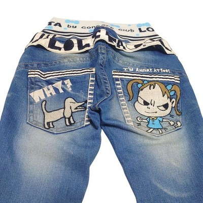 Yoshitomo Nara LOLITA JEANS XXS Blue Design Embroidery Used | eBay