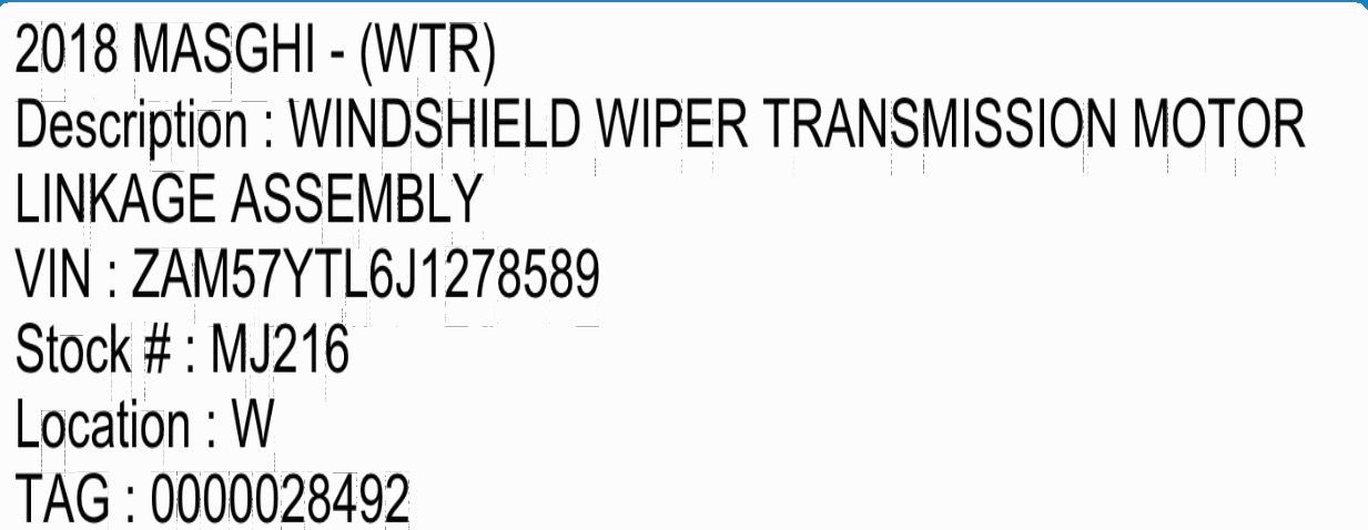 2018 Maserati Ghibli Wiper Transmission Linkage | #91498-475