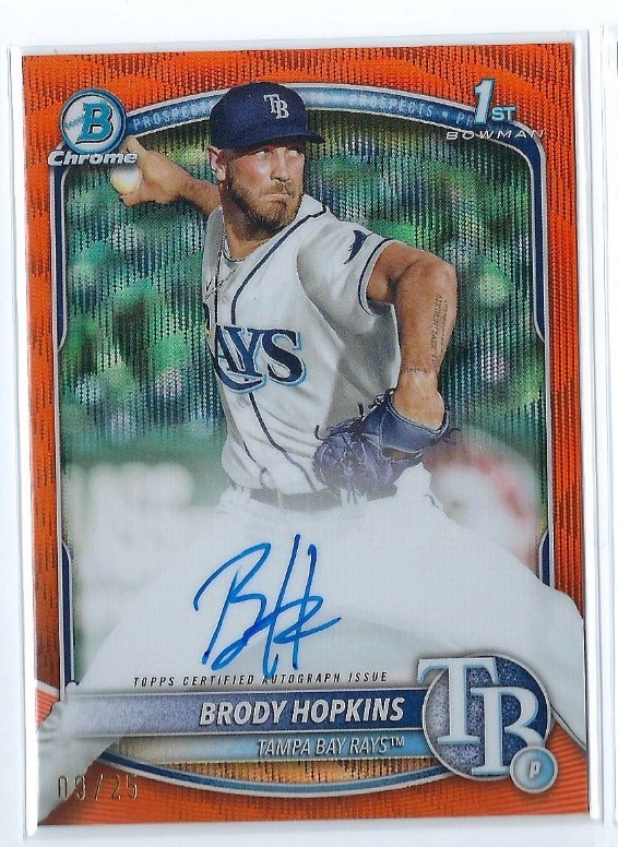 2025 Bowman Chrome Brody Hopkins 1st Prospect Auto Orange Wave Refractor #09/25