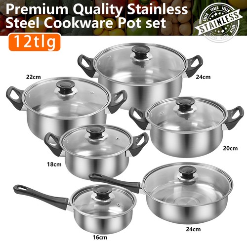 Edelstahl Kochtopf Set 12tlg Töpfe Set inkl. Deckel, Gas Induktion Kochtöpfe Set - Bild 4 von 16