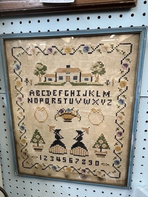 VTG Early 1920 s FRAMED CROSS STITCH SAMPLER, ALPHABET/HOME - Done In Michigan!!