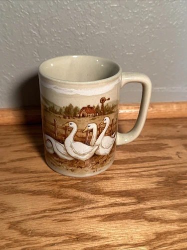 Vg Otagiri Stoneware Geese Country Farm Brown Fields Barn Mug Coffee Cup Japan