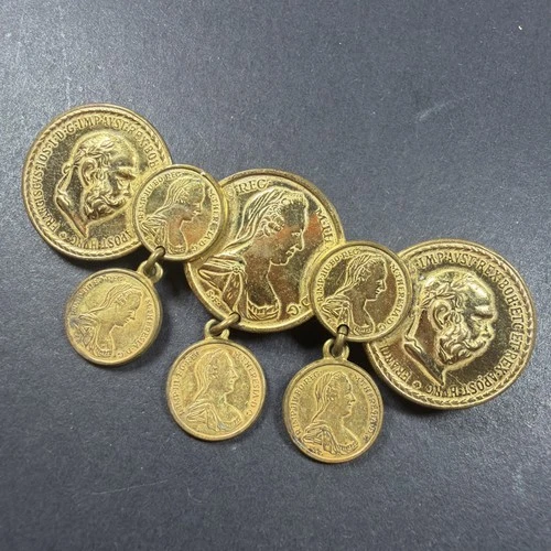 Miriam Haskell Old Coins Goldtone Brooch Pin Rare Vintage 3” x 1 1/2" Signed
