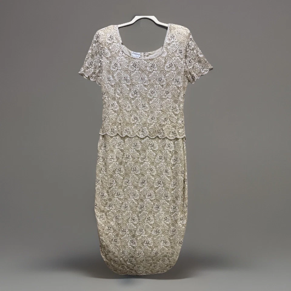 Vtg Stenay Ivory Beaded Sequin Formal Gown Dress 12 Cocktail Evening Maxi - Image 2 of 4
