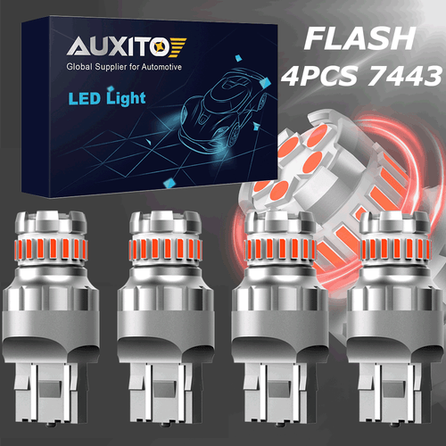 7443 7440 LED Red White Strobe Flash Blinking Brake Stop Tail Parking Light Bulb - Foto 15 di 19