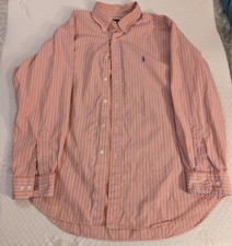 Polo Ralph Lauren Men Button Down 16.5/32-33 Orange Blue Stripes Longsleeve Fall