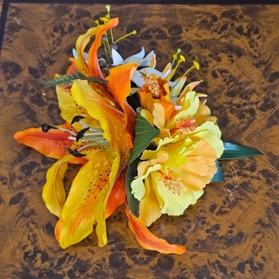 Tropical Hibiscus Lily‎ Hair Flower Clip Orange Yellow Tiki Pinup Rockabilly Tropical Hibiscus Lily Hair Flower Clip Orange Yellow Tiki  main image 2