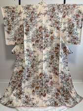 Vintage Japanese Kimono Floral Elegant Traditional Long Robe Pink Hem from Japan