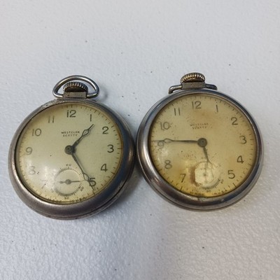 Lot of 2 Vintage WESTCLOX ''Scotty'' Pocket Watches Running w/ ISSUES Parts Repair