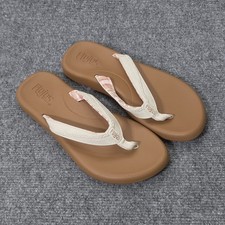 Flojos Flip Flops Women's Size 6 Floral Island Beach White Brown Sandals