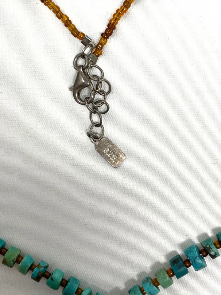 Collar con cuentas de plata esterlina y turquesa Peyote Bird, 16" - suroeste, 925 Foto 3 de 4