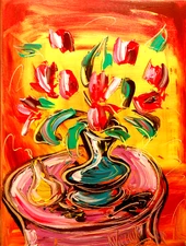 NICE  FLOWERS  stretched  PAINTING CANVAS ART CONTEMPORARY HU90RTHRT