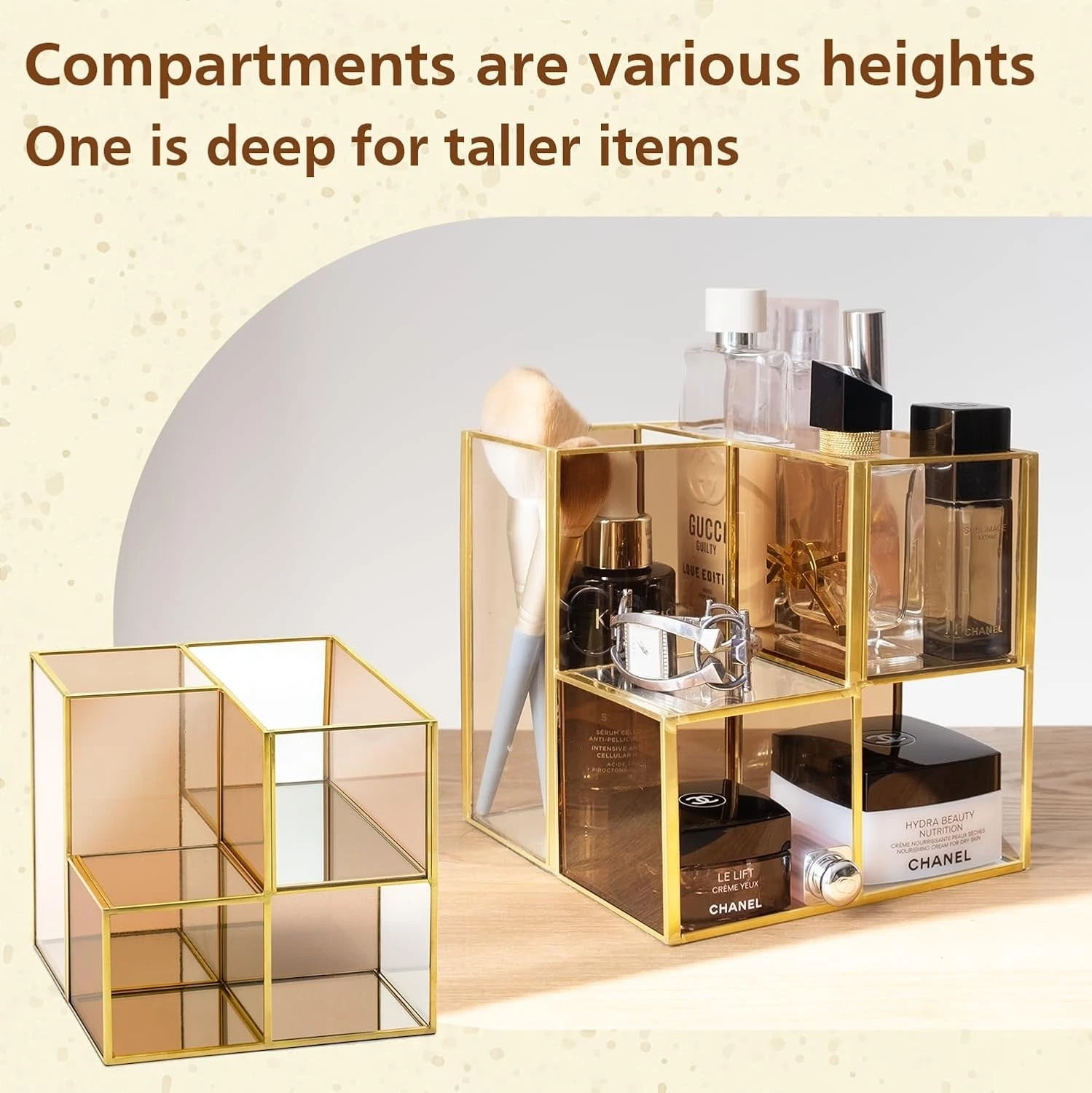 FONDAZZA Cosmetic Make up Organizer RRP £49 Glass Bathroom Vanity Storage