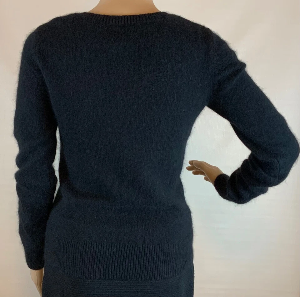 Apt. Cárdigan 9 Mezcla Angora Mujer Pequeño Ajustado Botones Transparentes Suave Esponjoso Acanalado Foto 4 de 4