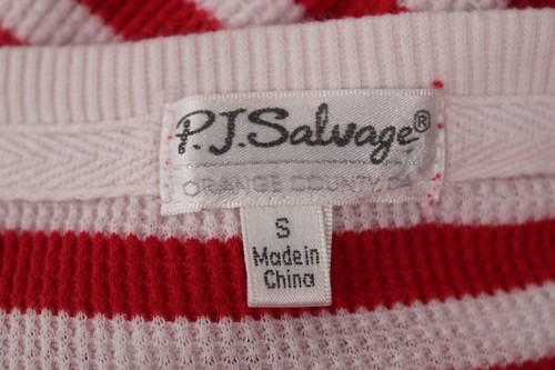 PJ Salvage S White Red Stripe Waffle Henley Lounge Sleep Shirt Top Thumbholes - Picture 7 of 8