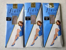  3 pairs flair pretty polly 15 denier tights, medium 36-42 hip,pearl grey