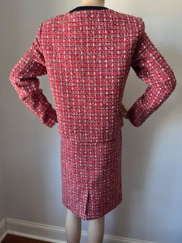 NUEVO CON ETIQUETAS St John Tejido Talla 12 Vestido y Chaqueta Traje Rojo Negro Tweed - Imagen 5 de 12