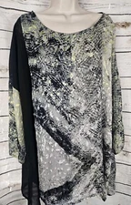 Citron Santa Monica Asian Burnout Top PXL Rayon Silk Blend Tunic wrap Layered