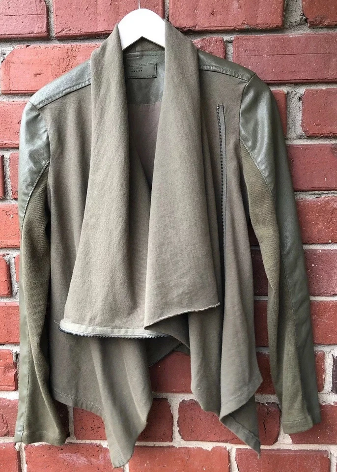 Blank NYC Womens Sz M Medium Jacket Moro Zip Green Faux Suede Stretch - Image 2 of 4