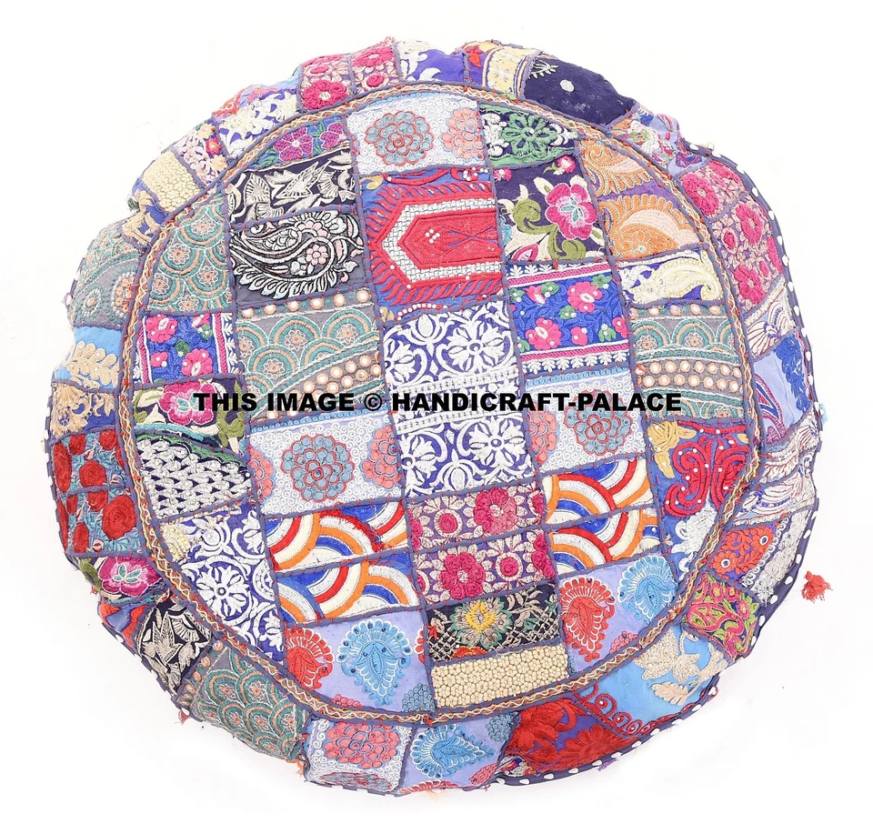 Almohada de piso azul 32" bohemia Khambadiya retazos cojín indio puf decoración  Foto 2 de 3