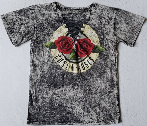 GUNS N' ROSES Lace-Up V-Neck Dark Gray 