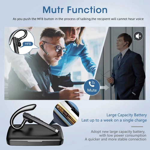 Wireless Bluetooth Kopfhörer Stereo Kabellos Headset Ohrhörer Mikrofon für Handy - Bild 7 von 15