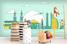 3D Cartoon Landmark Wallpaper Wall Mural Removable Self-adhesive Sticker 891