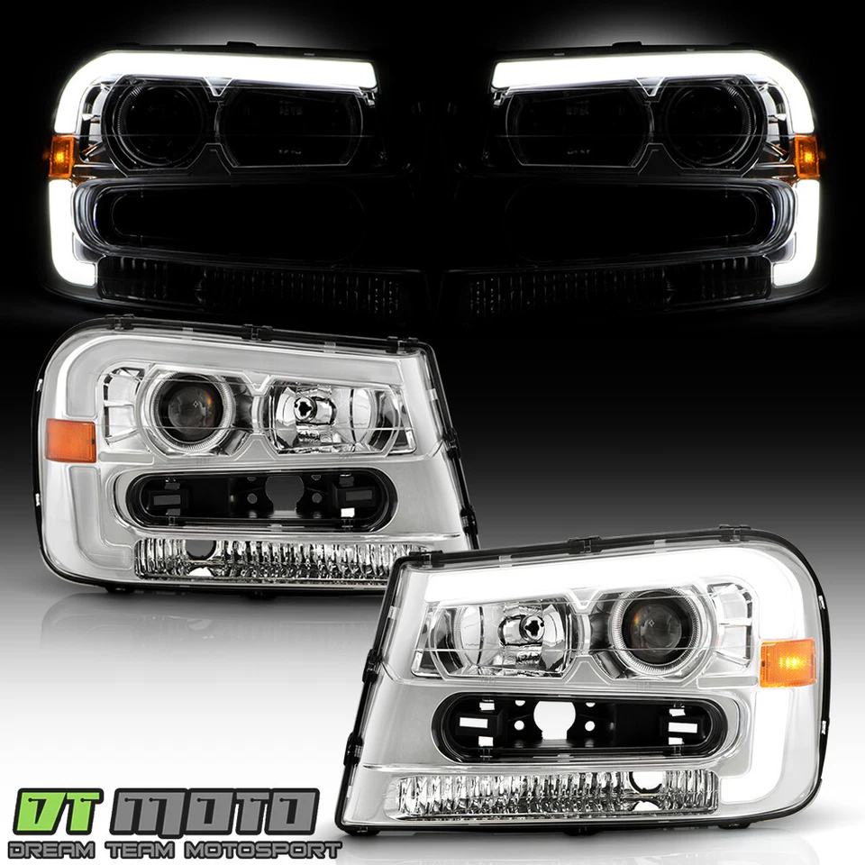 Par de faros proyectores tubo LED cromados izquierda+derecha Chevy Trailblazer 2002-2009 Foto 2 de 4
