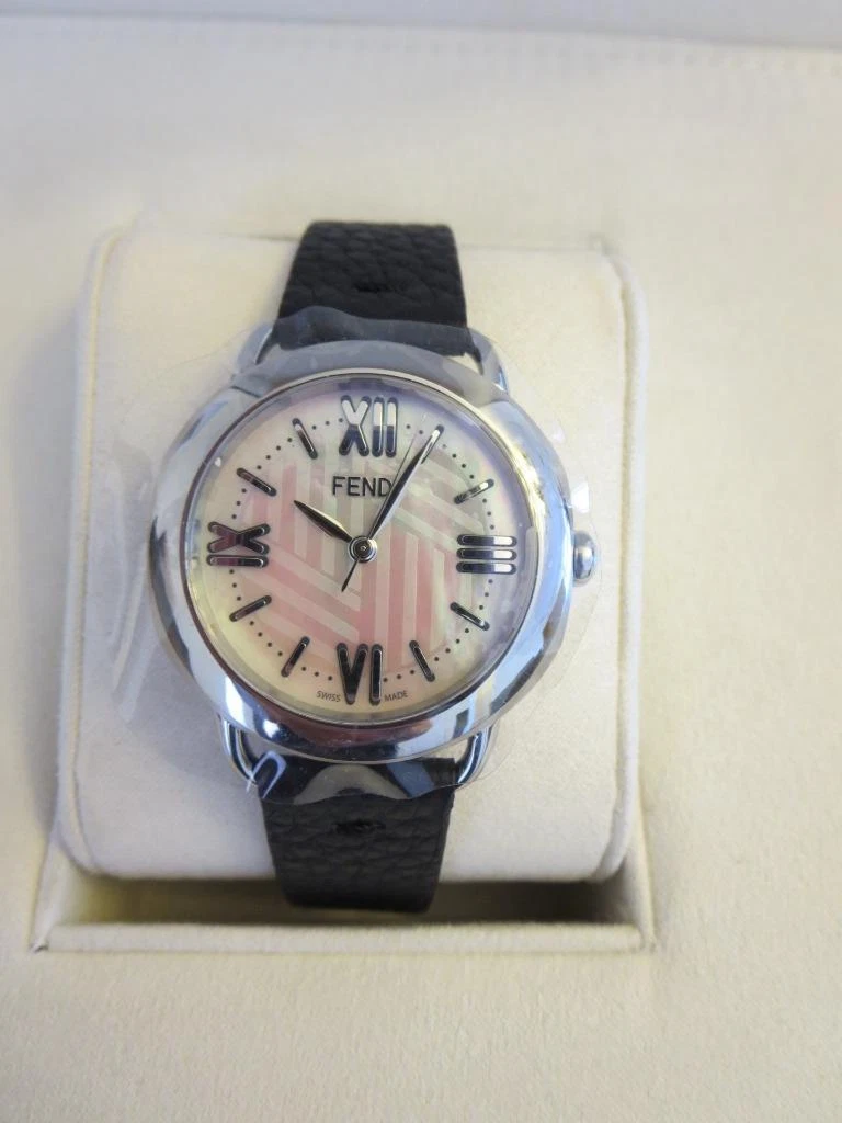 NIB Fendi Selleria Black Leather Strap Swiss Quartz Watch 36mm