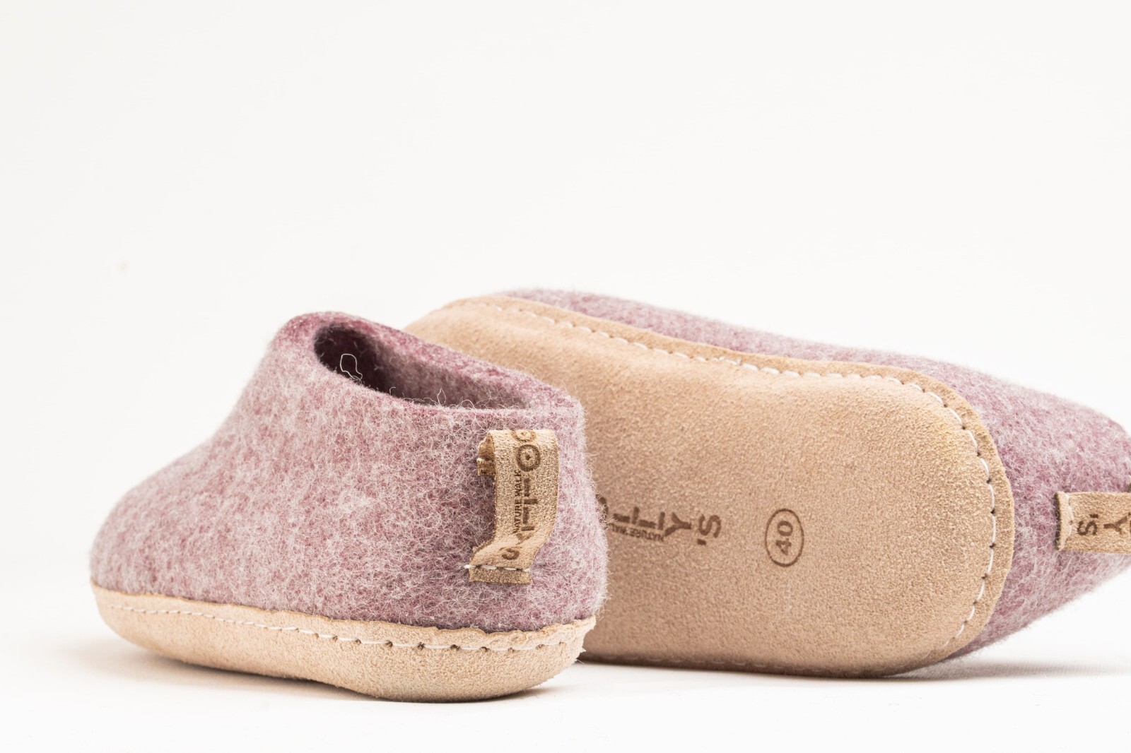 SAOLA Scarpe da interno lavanda con suola in pelle Pantofole in lana fatte a mano per comfort