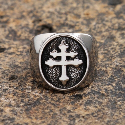 Classic Cross of Lorraine Ring Stainless Steel Catholic Lorraine Cross Signet - Picture 9 of 24