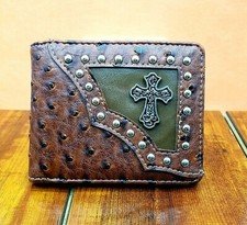Cross Mens Wallet Western Bifold Ostrich Brown Studded W012-55