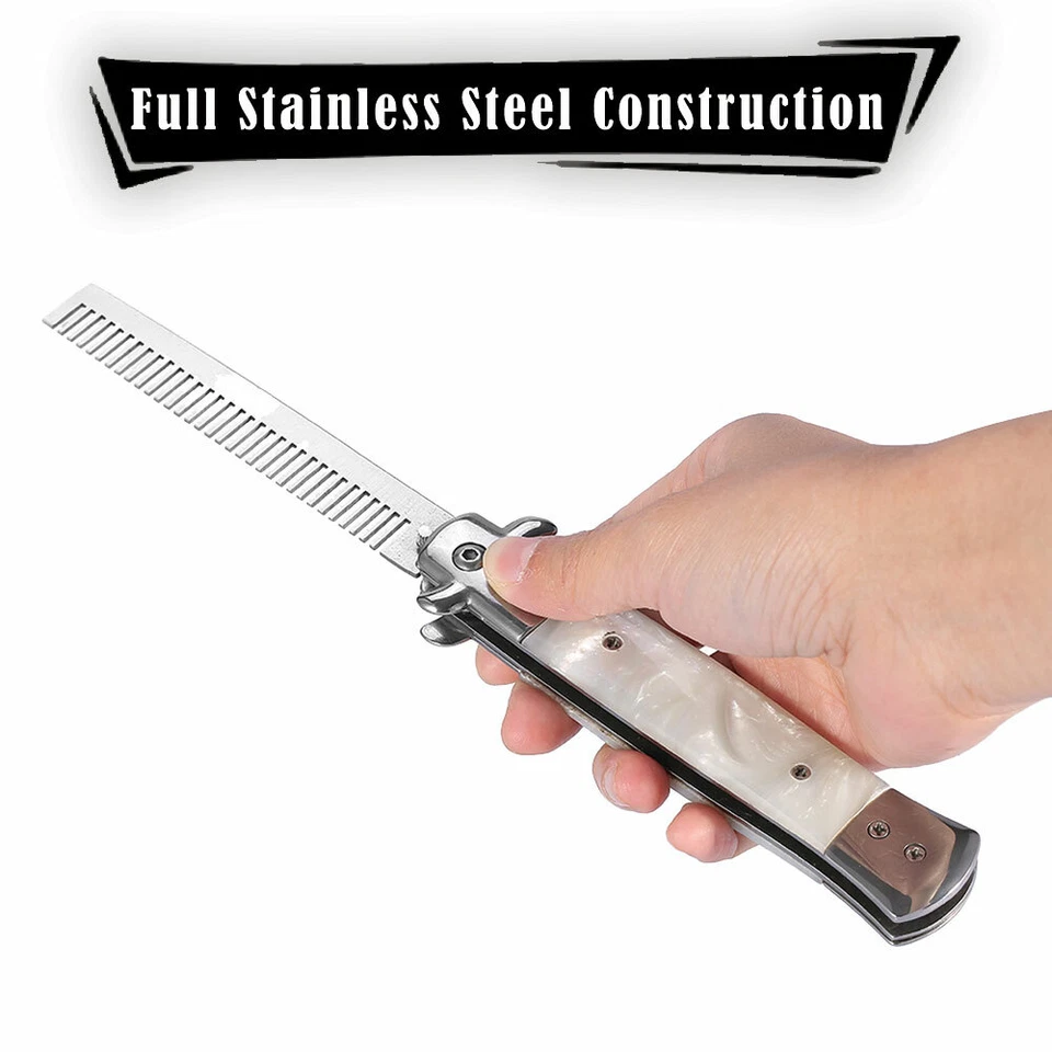 Cuchillo Peine de Bolsillo Negro Perla Switchblade Pelo Automático Pulsador Plegable Foto 3 de 4