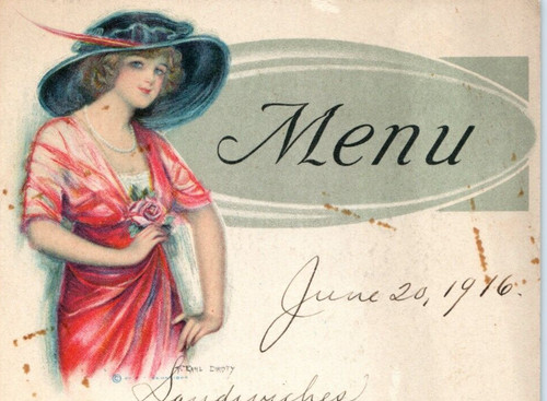 1916 Menu Handwritten Great Art