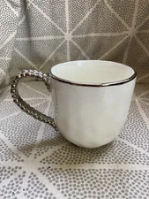 PAMPA BAY Porcelain Coffee Cup Mug White Silver Trim Made In Argentina PRISTINE