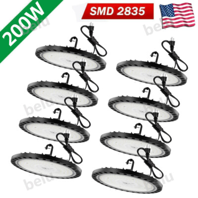 8 Pack 200W UFO Led High Bay Light Commercial Warehouse Factory Lighting Fixture