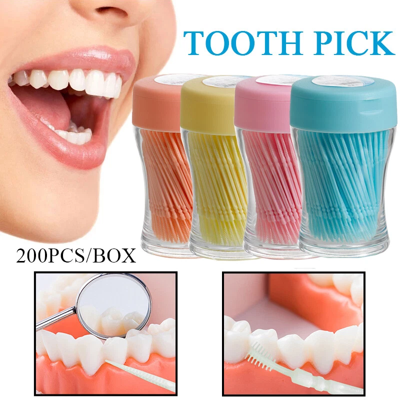 200 piezas Cepillo interdental palillo de dientes hilo dental cuidado bucal limpieza de dientes doble cabeza Foto 2 de 4