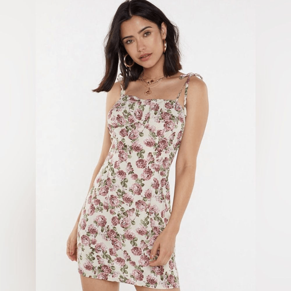 NWOT Nasty Gals Ruched Bust Vintage Rose Print Mini Dress US 4