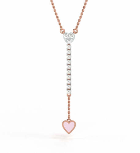 Sparkling Heart Diamond Long Drop Enamel Necklace - Picture 1 of 7