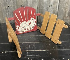 Vintage Folding Wood Child Seat Back Push Chair Railing For A Sled W/ Polar Bear