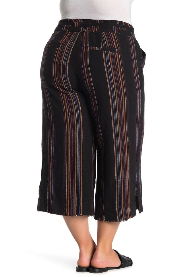 Pantalones Democracy Mezcla de Lino Pierna Ancha Talla 18W Negros Multi Rayas Nuevos con Etiquetas $78 Foto 3 de 4