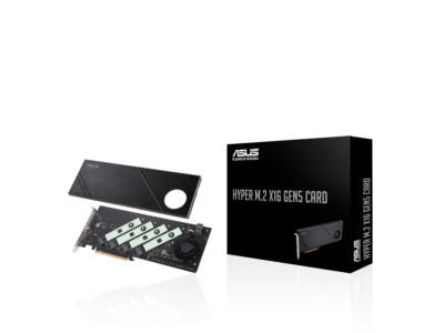ASUS Hyper M.2 x16 Gen5 Card (PCIe 5.0/4.0) supports four NVMe M.2 (2242/2260/22